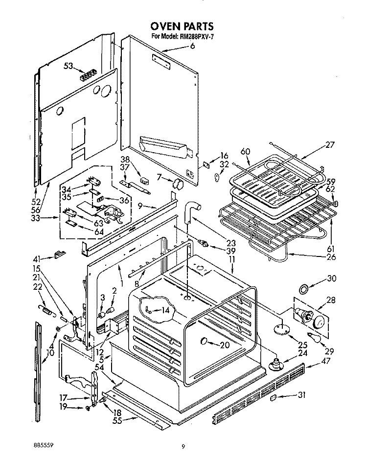 OVEN, LITERATURE Diagram and Parts List for RM288PXV7  Whirlpool Microwave Oven Combo