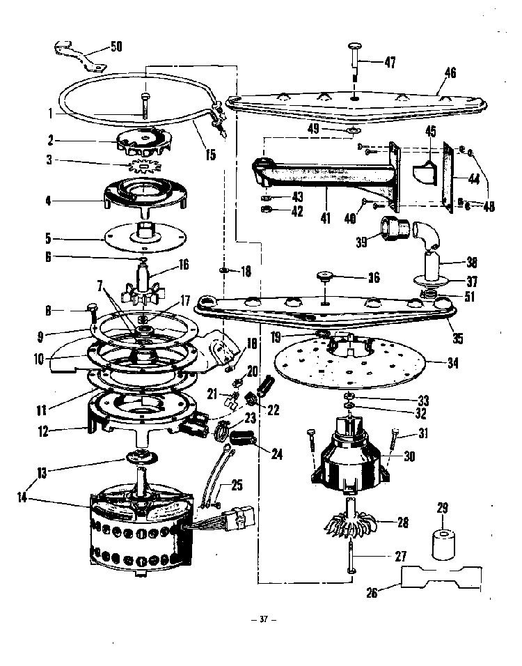 ^motor, Heater And Spray Arm Diagram and Parts List for 8579900  Roper Dishwasher