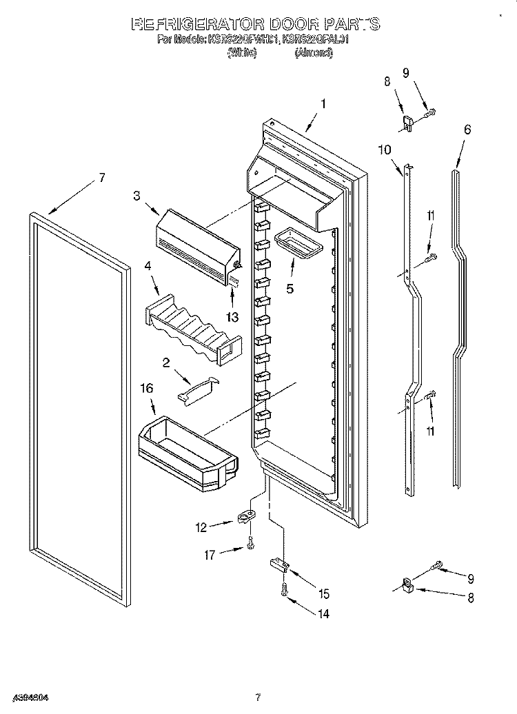 REFRIGERATOR DOOR Diagram and Parts List for KSRS22QFAL01  KitchenAid Refrigerator