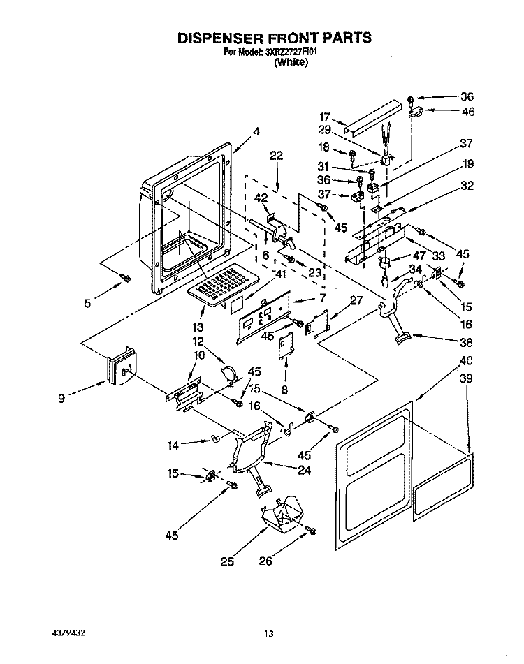 DISPENSER FRONT Diagram and Parts List for 3XRZ2727FI01  Whirlpool Refrigerator