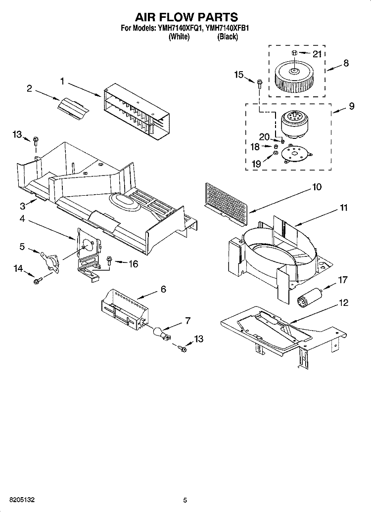 AIR FLOW PARTS Diagram and Parts List for YMH7140XFB1  Whirlpool Microwave
