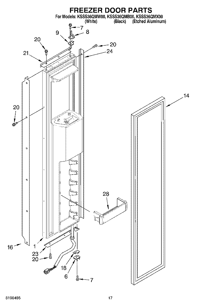 FREEZER DOOR PARTS Diagram and Parts List for KSSS36QMB00  KitchenAid Refrigerator