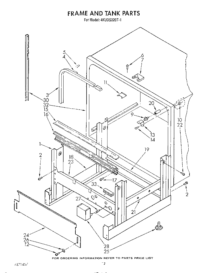 FRAME AND TANK Diagram and Parts List for 4KUDS220T1  KitchenAid Dishwasher