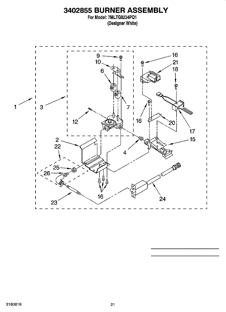 3402855 BURNER ASSEMBLY, OPTIONAL PARTS (NOT INCLUDED) Diagram and Parts List for 7MLTG8234PQ1  Whirlpool Washer Dryer Combo