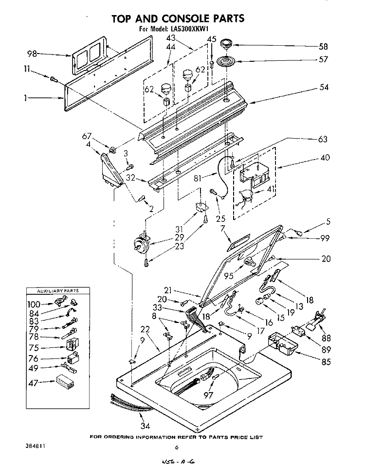 TOP AND CONSOLE Diagram and Parts List for LA5300XKW1  Whirlpool Washer