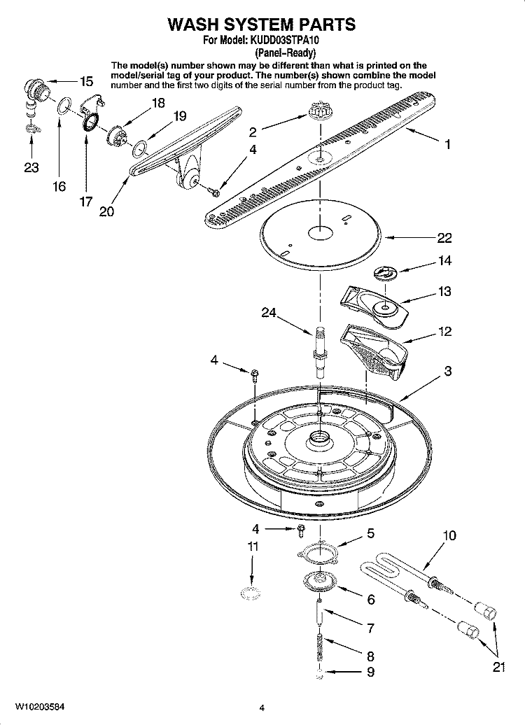WASH SYSTEM PARTS Diagram and Parts List for KUDD03STPA10  KitchenAid Dishwasher