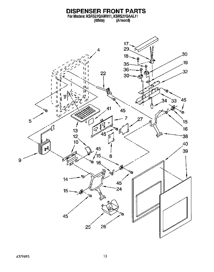 DISPENSER FRONT Diagram and Parts List for KSRS27QAAL11  KitchenAid Refrigerator