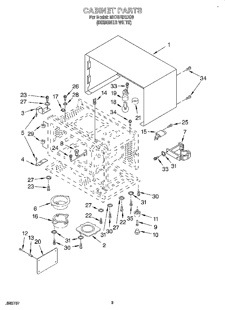 CABINET, LITERATURE Diagram and Parts List for MT7078XDQ0  Whirlpool Microwave