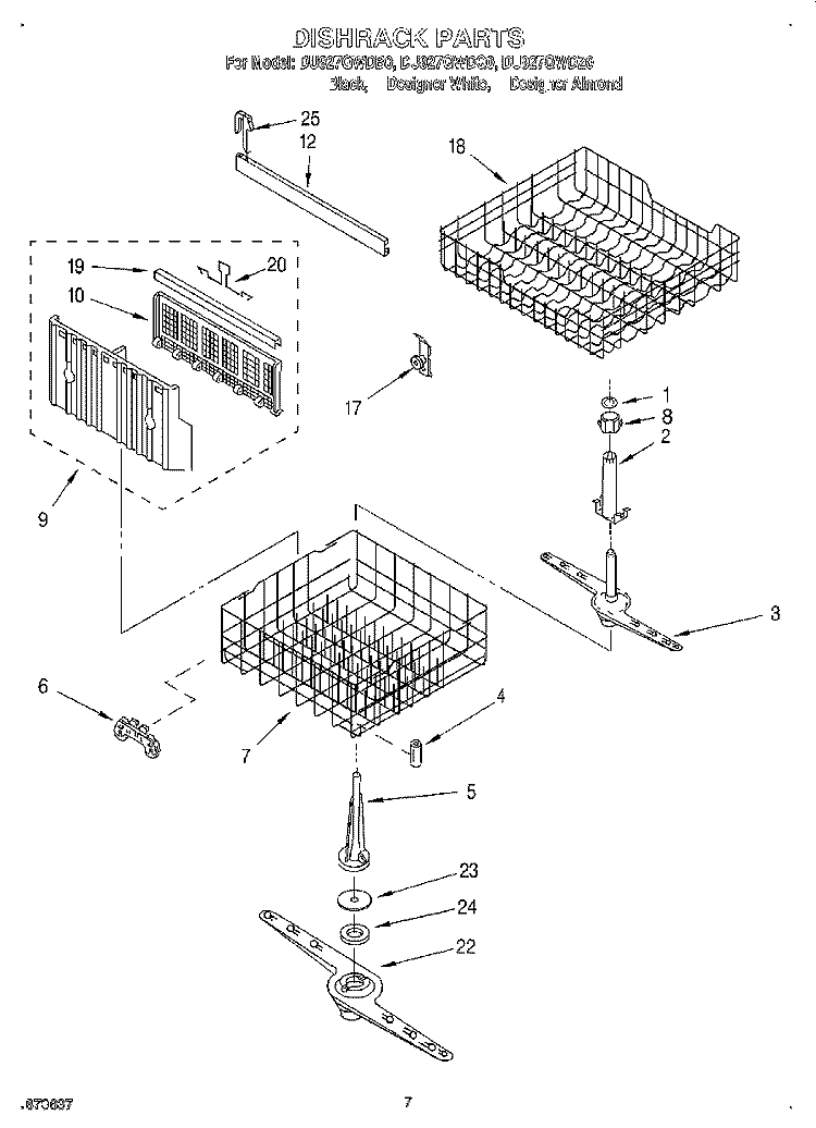 DISHRACK Diagram and Parts List for DU927QWDB0  Whirlpool Dishwasher