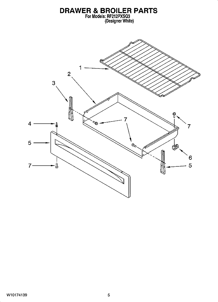 DRAWER & BROILER PARTS Diagram and Parts List for RF212PXSQ3  Whirlpool Range