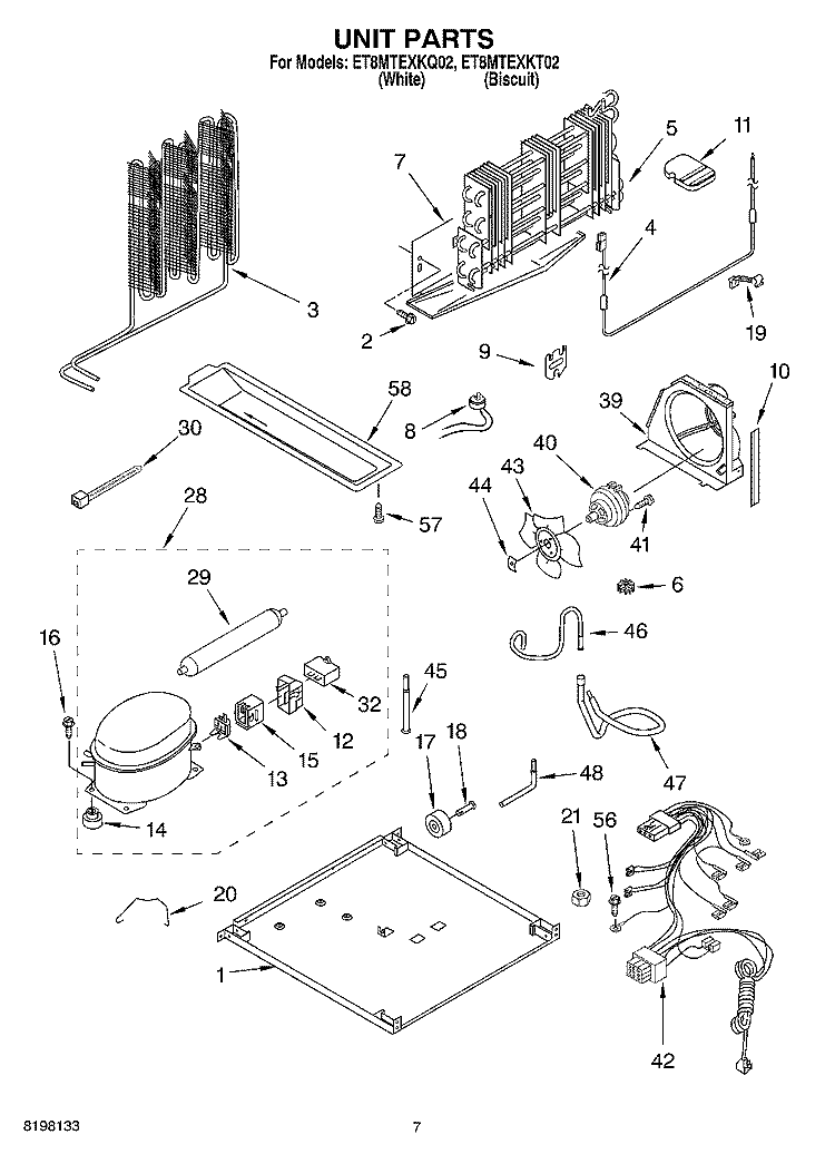 UNIT Diagram and Parts List for ET8MTEXKQ02  Whirlpool Refrigerator