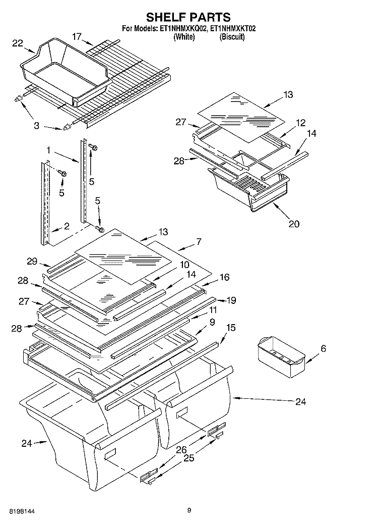SHELF Diagram and Parts List for ET1NHMXKT02  Whirlpool Refrigerator