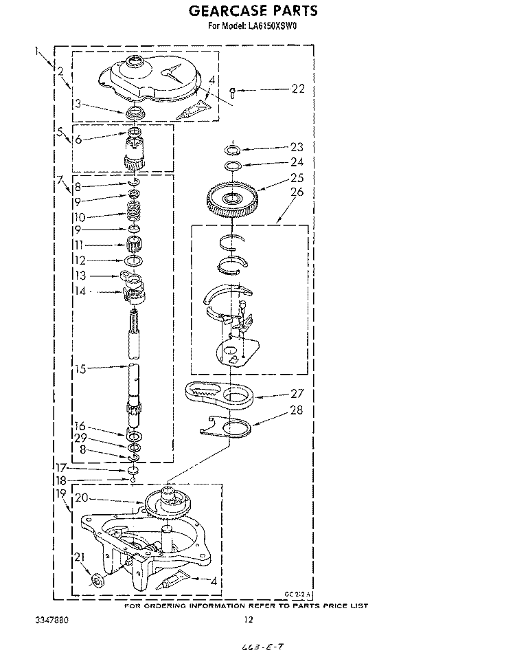GEARCASE Diagram and Parts List for LA6150XSW0  Whirlpool Washer