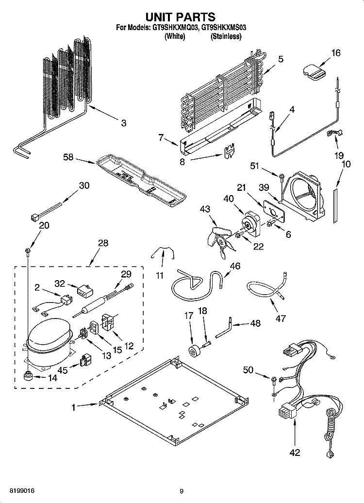UNIT PARTS Diagram and Parts List for GT9SHKXMQ03  Whirlpool Refrigerator