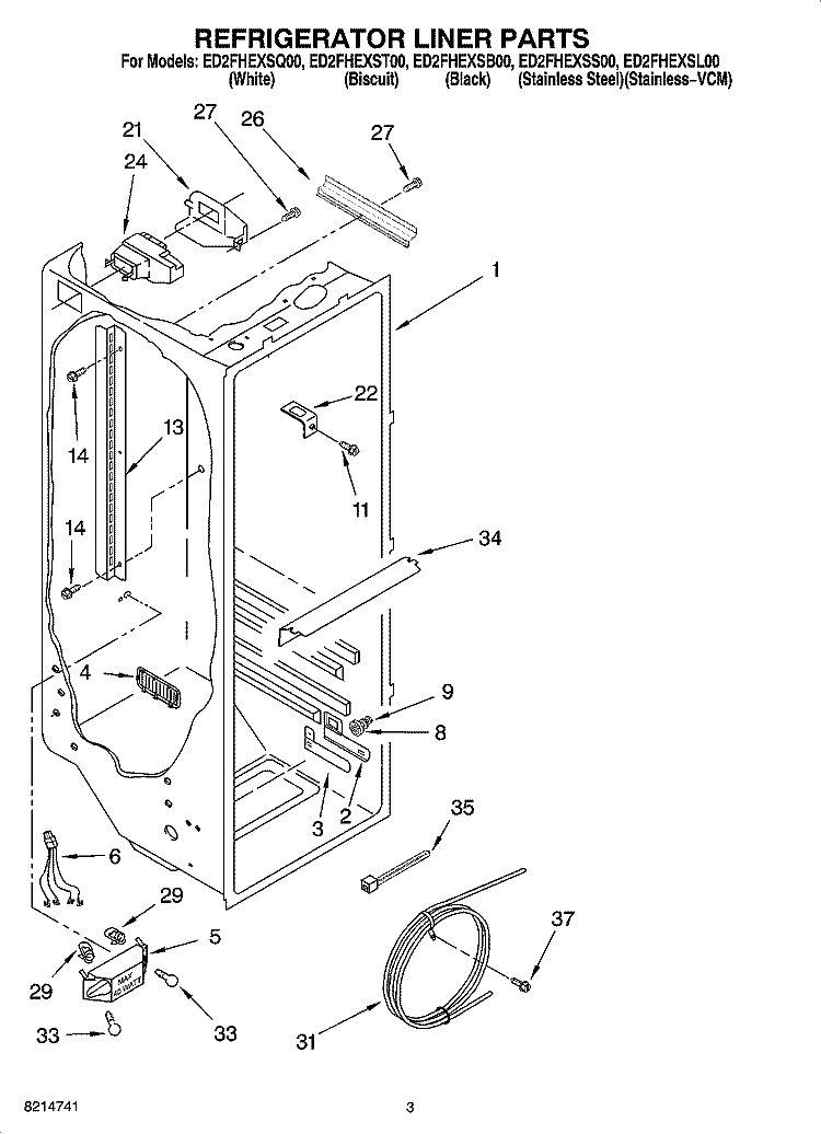 REFRIGERATOR LINER PARTS Diagram and Parts List for ED2FHEXSL00  Whirlpool Refrigerator