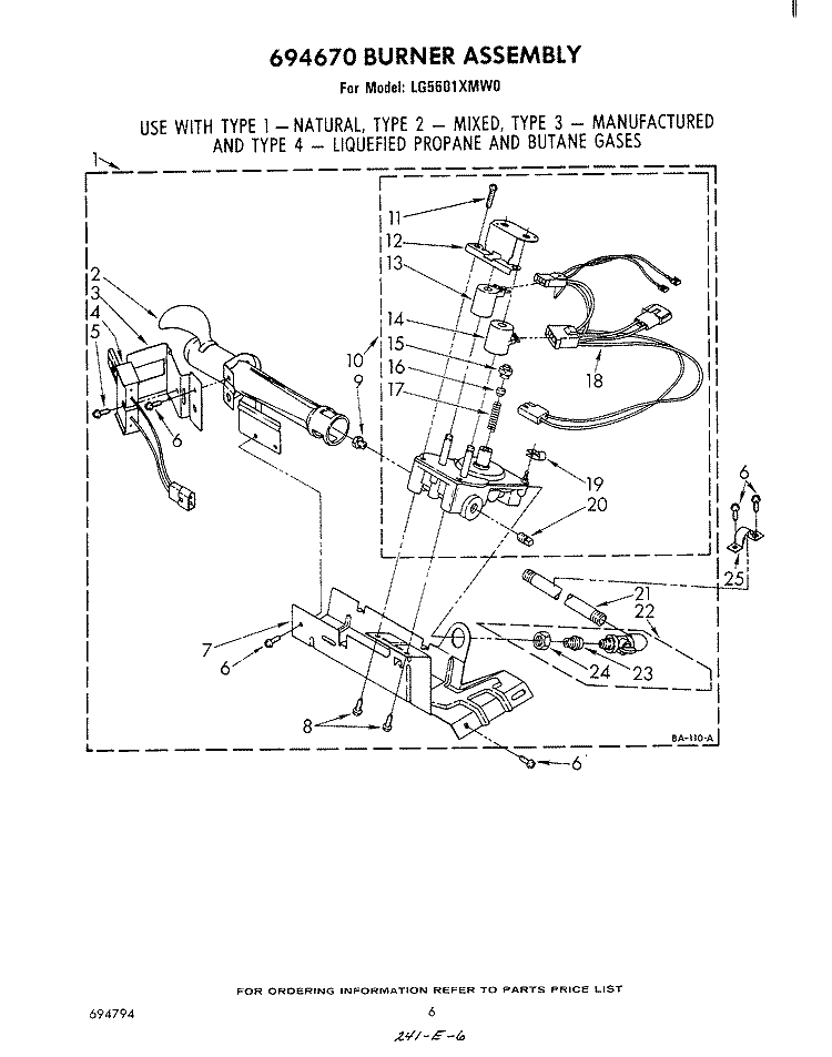 694670 BURNER ASSEMBLY Diagram and Parts List for LG5601XMW0  Whirlpool Dryer