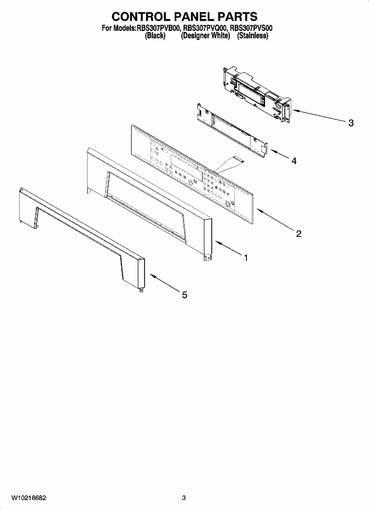 CONTROL PANEL PARTS Diagram and Parts List for RBS307PVQ00  Whirlpool Wall Oven