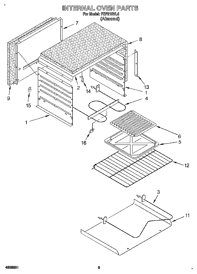 INTERNAL OVEN Diagram and Parts List for FEP210VL4  Roper Range