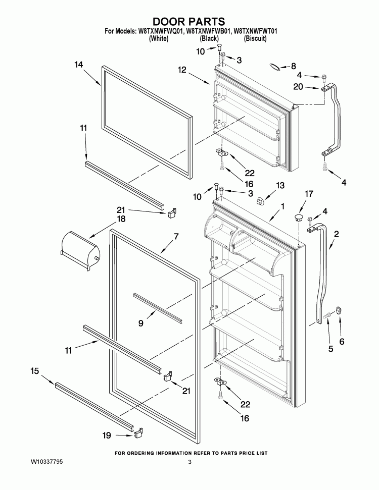 DOOR PARTS Diagram and Parts List for W8TXNWFWB01  Whirlpool Refrigerator