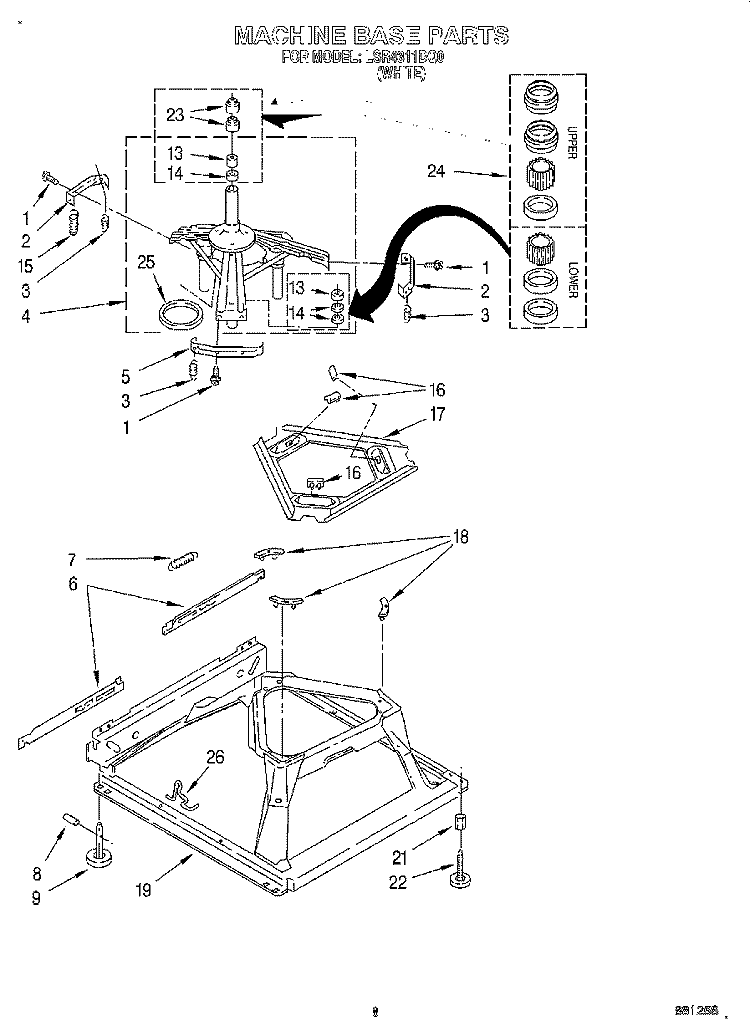 MACHINE BASE Diagram and Parts List for LSR4311DQ0  Whirlpool Washer