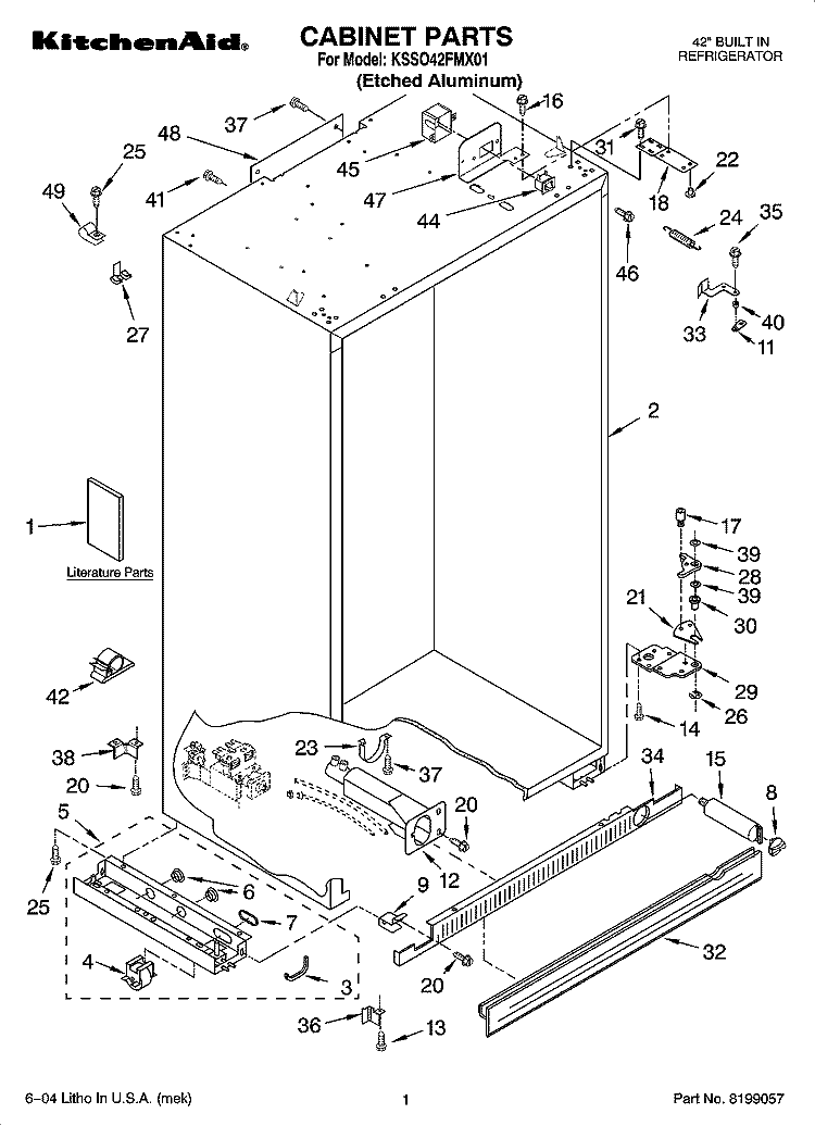 CABINET PARTS Diagram and Parts List for KSSO42FMX01  KitchenAid Refrigerator