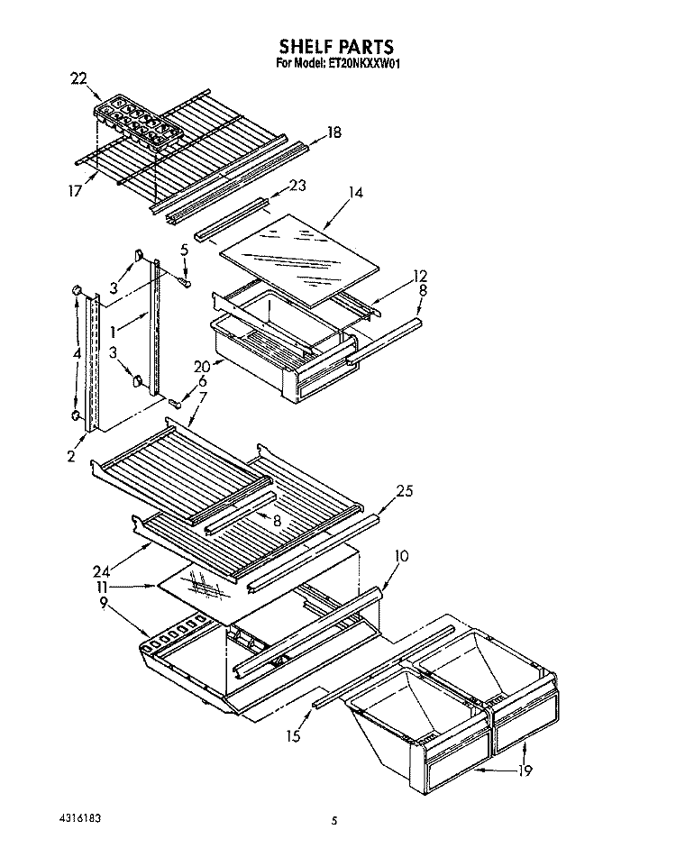 SHELF Diagram and Parts List for ET20NKXXF01  Whirlpool Refrigerator