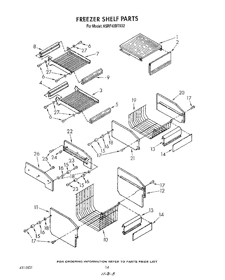 FREEZER SHELF Diagram and Parts List for KSRF42DTX02  KitchenAid Refrigerator