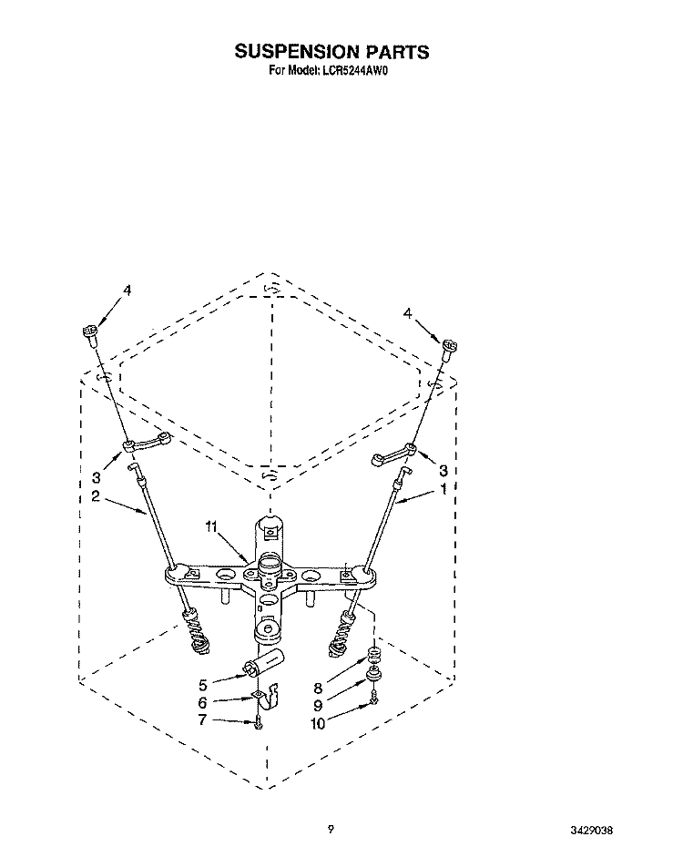 SUSPENSION Diagram and Parts List for LCR5244AN0  Whirlpool Washer