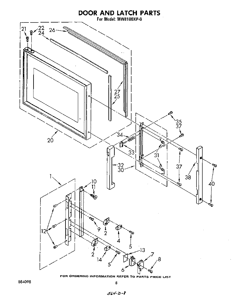 DOOR AND LATCH Diagram and Parts List for MW8100XP0  Whirlpool Microwave
