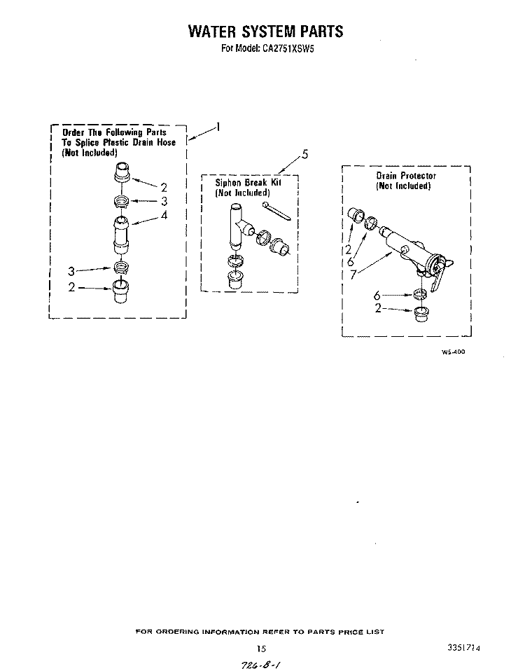 WATER SYSTEM Diagram and Parts List for CA2751XSW5  Whirlpool Washer