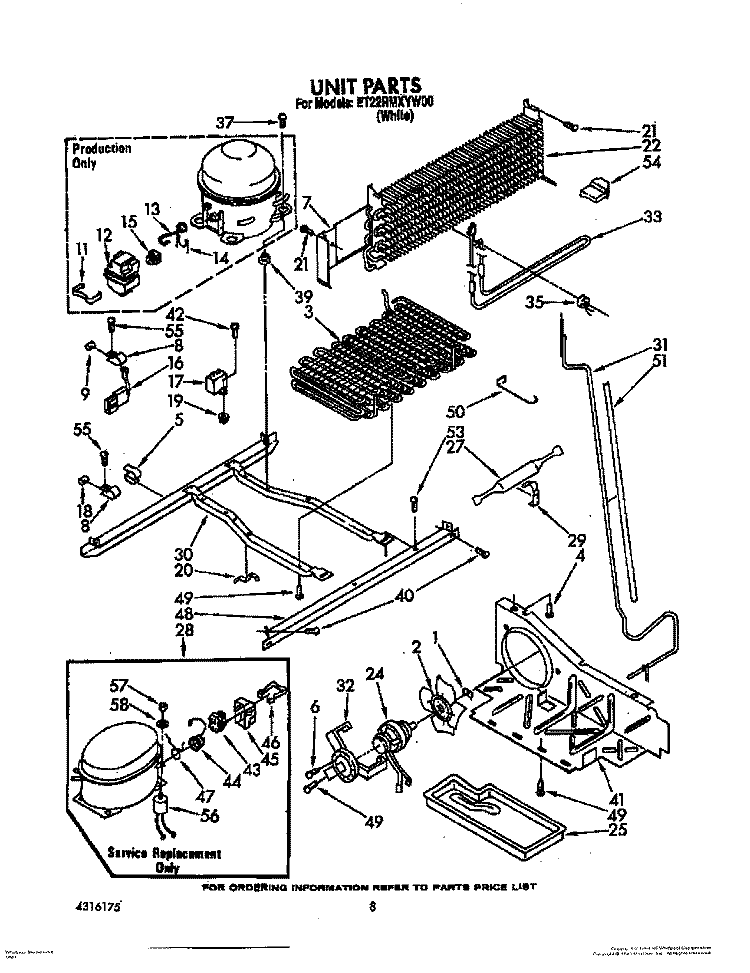 UNIT Diagram and Parts List for ET22RMXYW00  Whirlpool Refrigerator