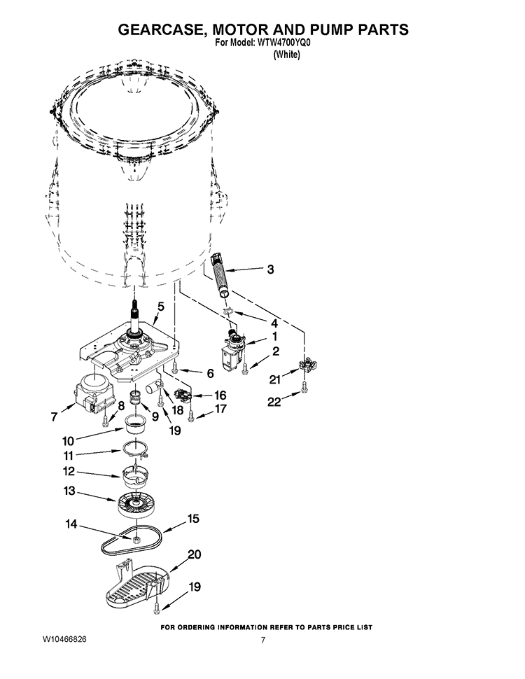 GEARCASE, MOTOR AND PUMP PARTS Diagram and Parts List for WTW4700YQ0  Whirlpool Washer
