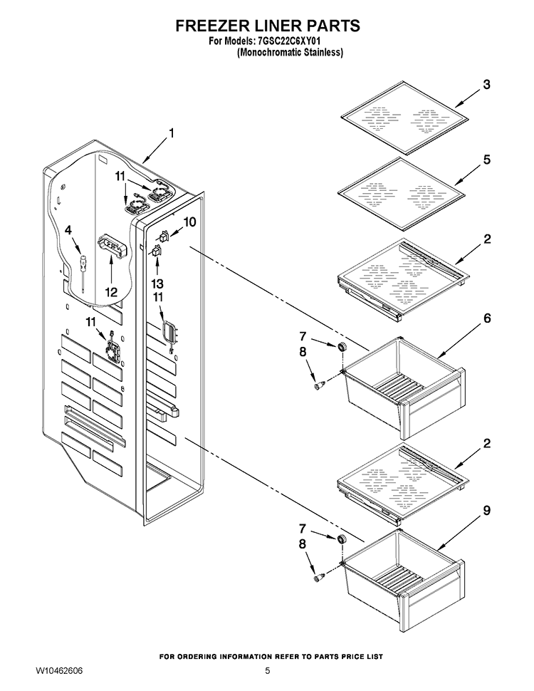 FREEZER LINER PARTS Diagram and Parts List for 7GSC22C6XY01  Whirlpool Refrigerator