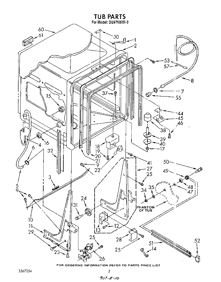 TUB , LITERATURE AND OPTIONAL Diagram and Parts List for DU9700XR9  Whirlpool Dishwasher