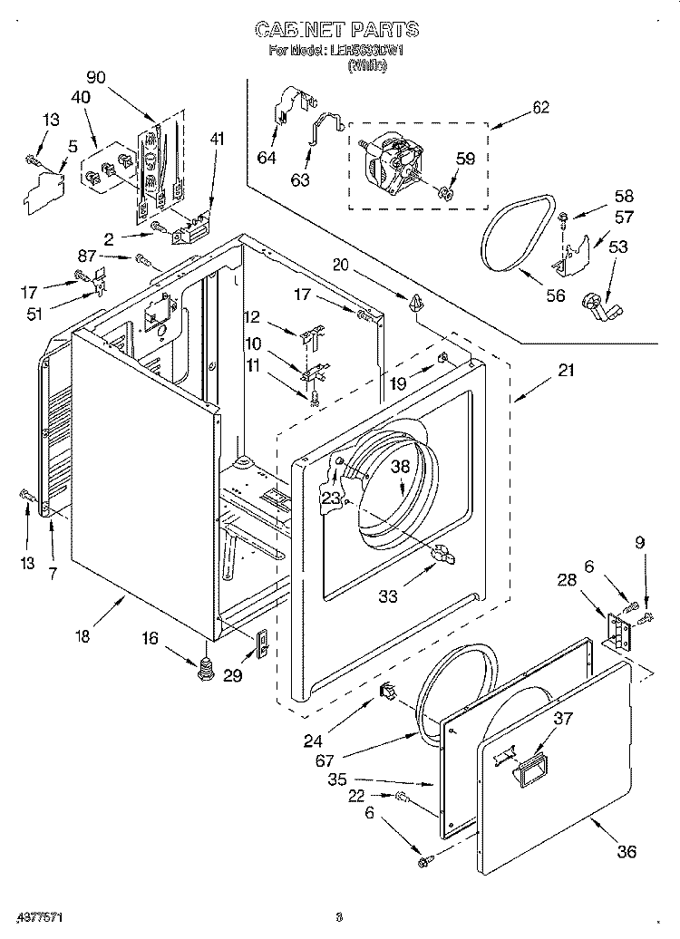 SECTION Diagram and Parts List for LER5636DW1  Whirlpool Dryer