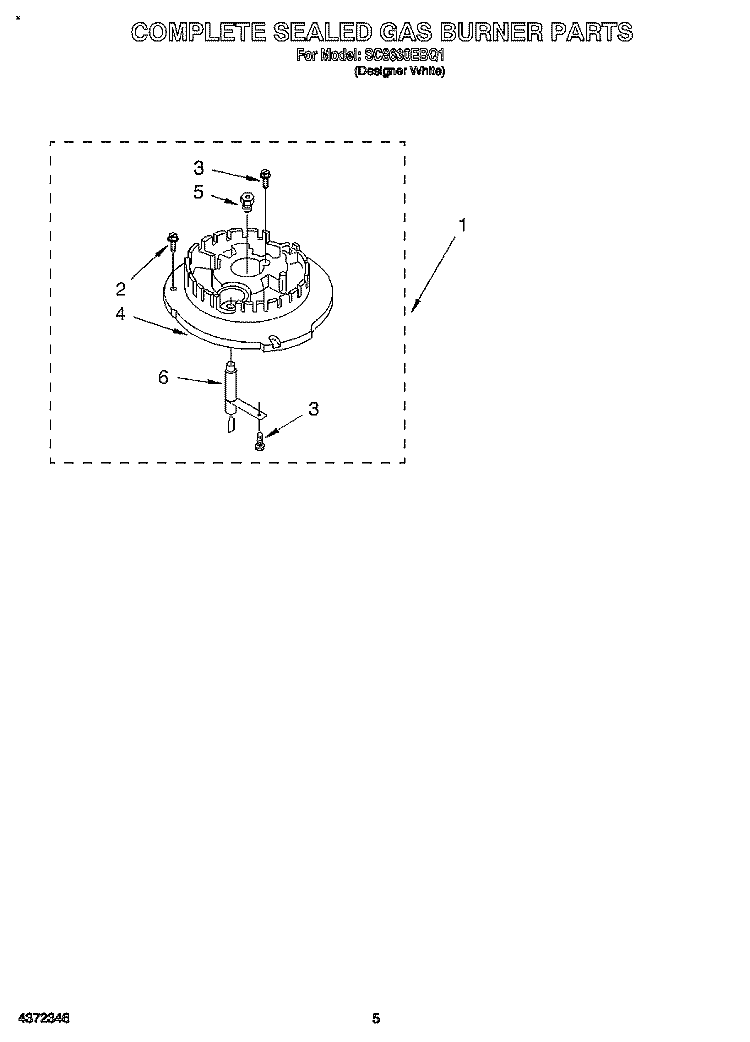 COMPLETE SEALED GAS BURNER Diagram and Parts List for SC8630EBQ1  Whirlpool Cooktop