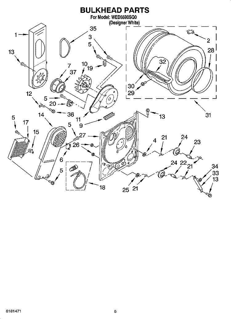 BULKHEAD PARTS, OPTIONAL PARTS (NOT INCLUDED) Diagram and Parts List for WED5590SQ0  Whirlpool Dryer