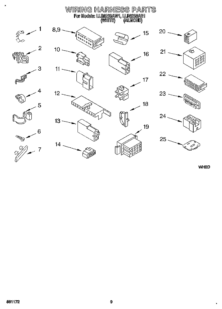 WIRING HARNESS Diagram and Parts List for LLR6233AW1  Whirlpool Washer