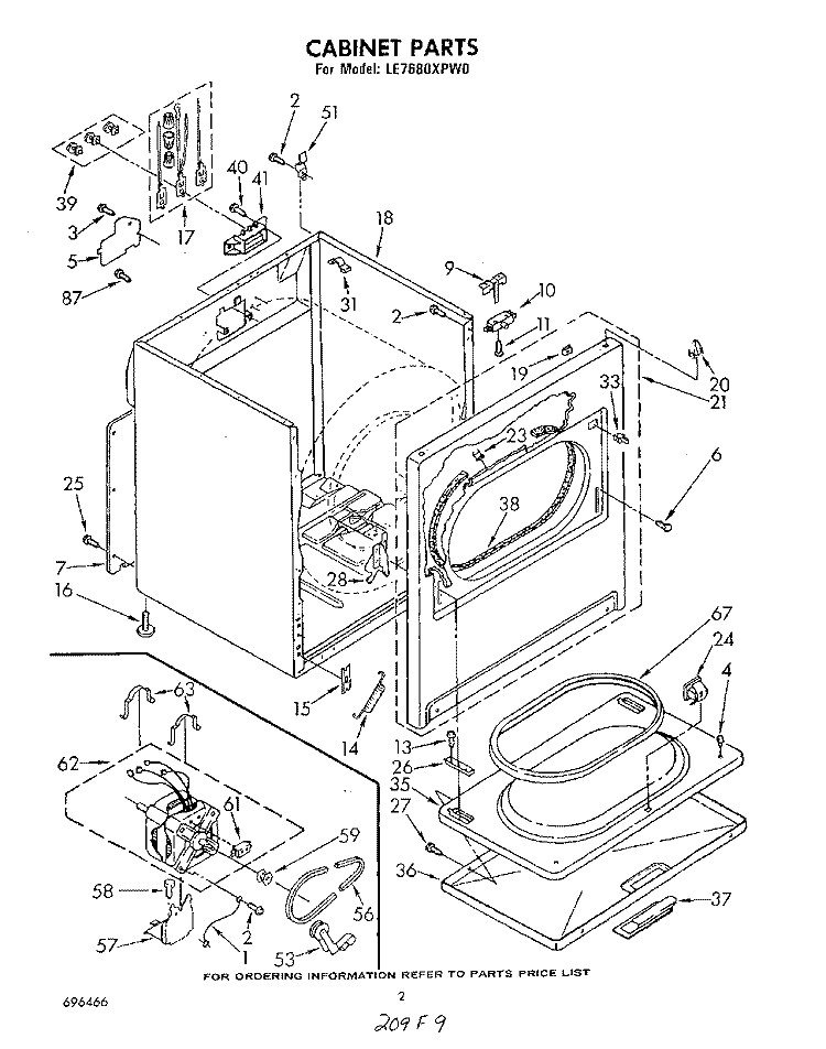 SECTION Diagram and Parts List for LE7680XPW0  Whirlpool Dryer