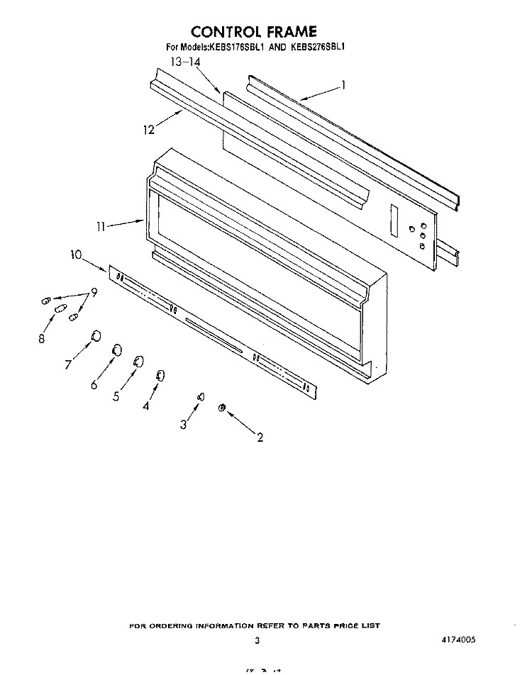 CONTROL FRAME Diagram and Parts List for KEBS276SBL1  KitchenAid Wall Oven