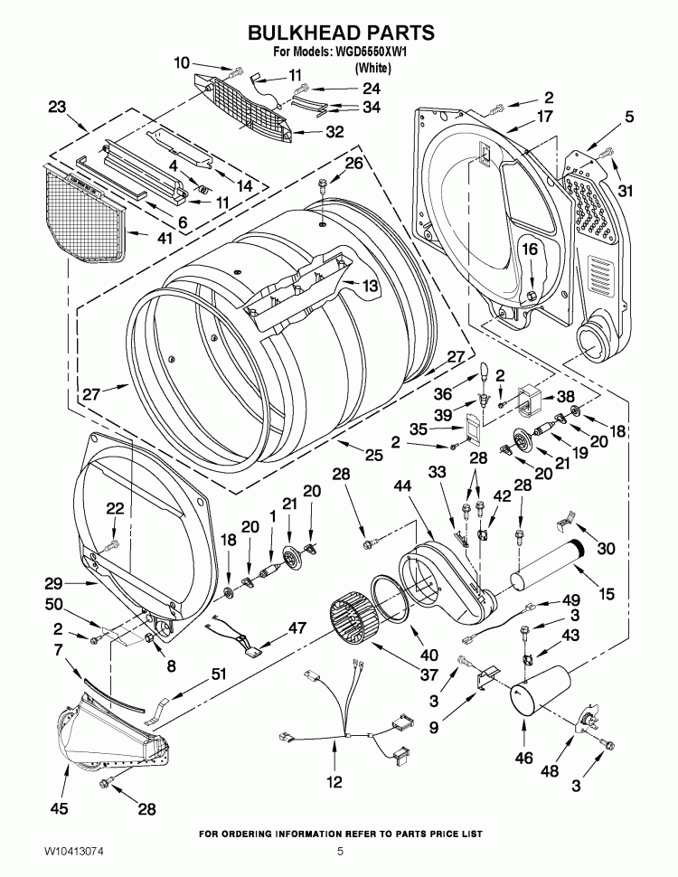 BULKHEAD PARTS Diagram and Parts List for WGD5550XW1  Whirlpool Dryer