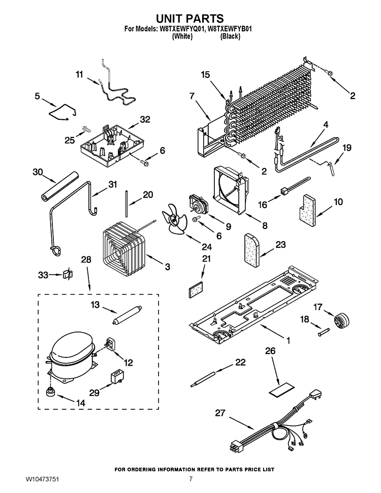 UNIT PARTS Diagram and Parts List for W8TXEWFYB01  Whirlpool Refrigerator