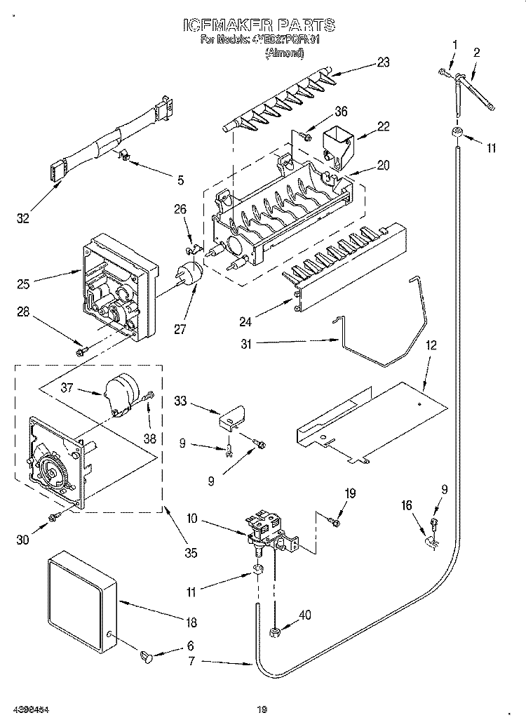 ICEMAKER, OPTIONAL Diagram and Parts List for 4YED27PQFN01  Whirlpool Refrigerator
