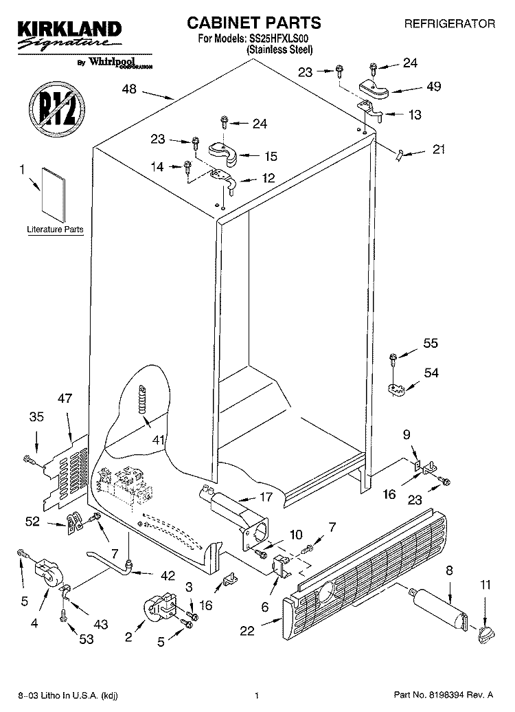 CABINET PARTS Diagram and Parts List for SS25HFXLS00  Whirlpool Refrigerator