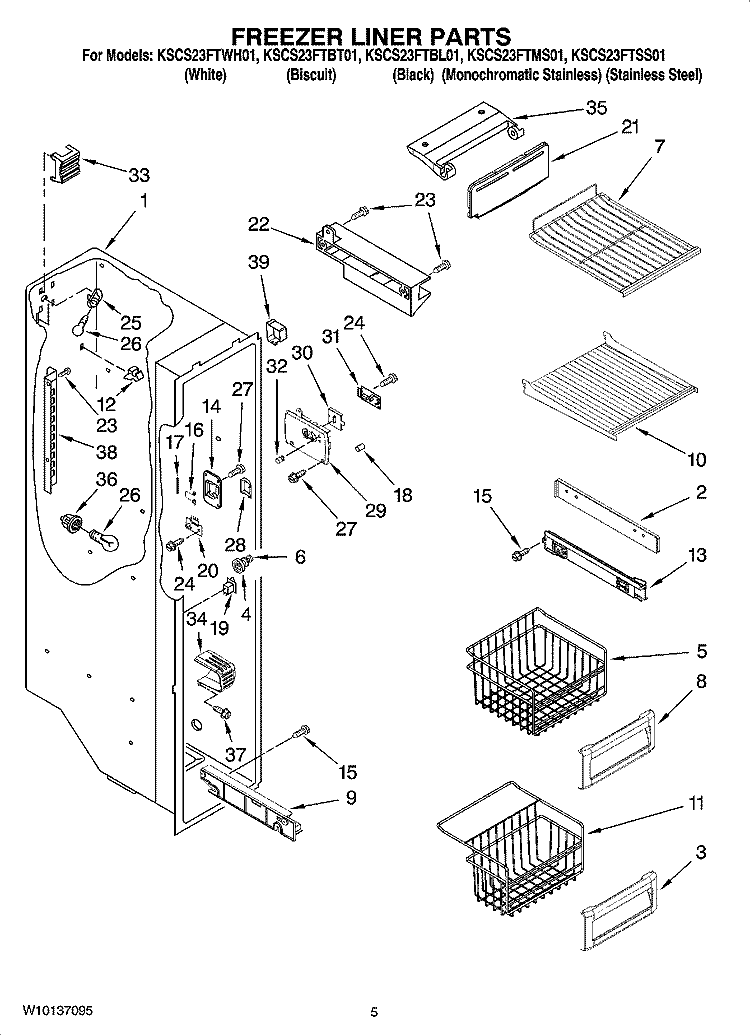 FREEZER LINER PARTS Diagram and Parts List for KSCS23FTWH01  KitchenAid Refrigerator