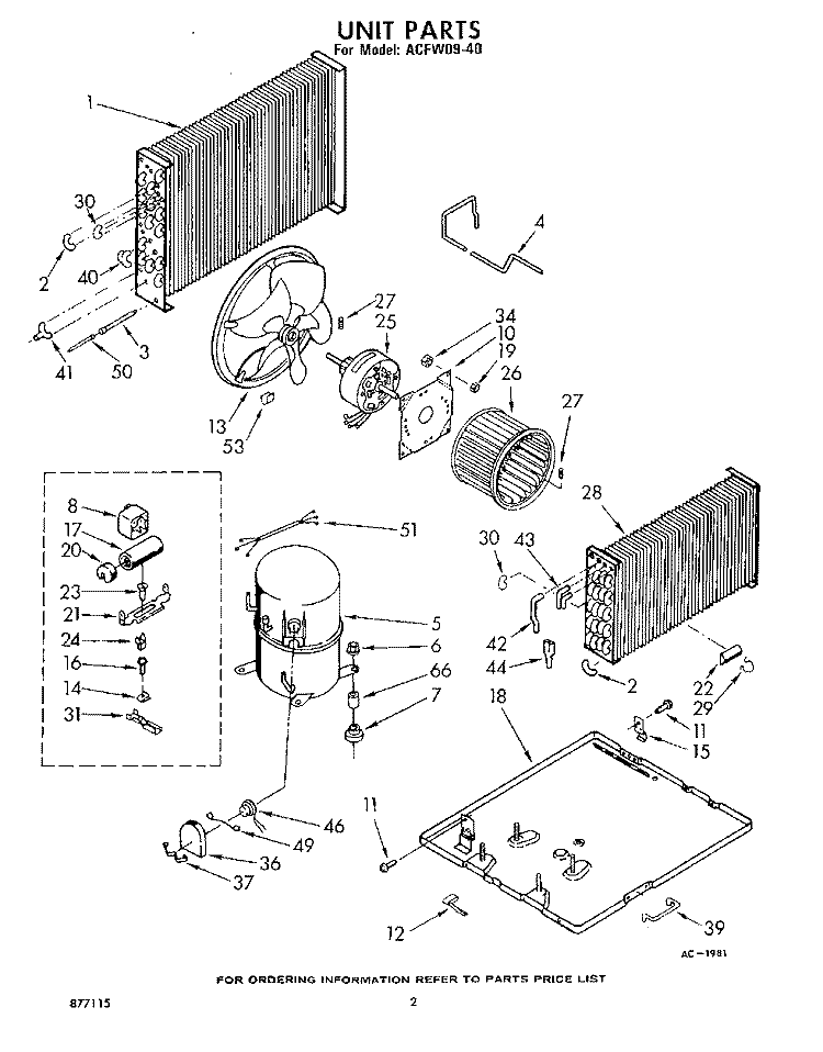 UNIT , LIT/OPTIONAL Diagram and Parts List for ACFW0940  Whirlpool Air Conditioner