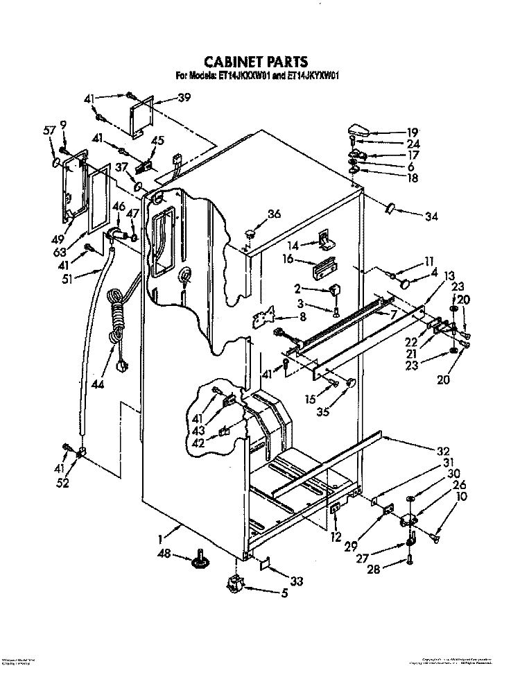 CABINET Diagram and Parts List for ET14JKXXN01  Whirlpool Refrigerator