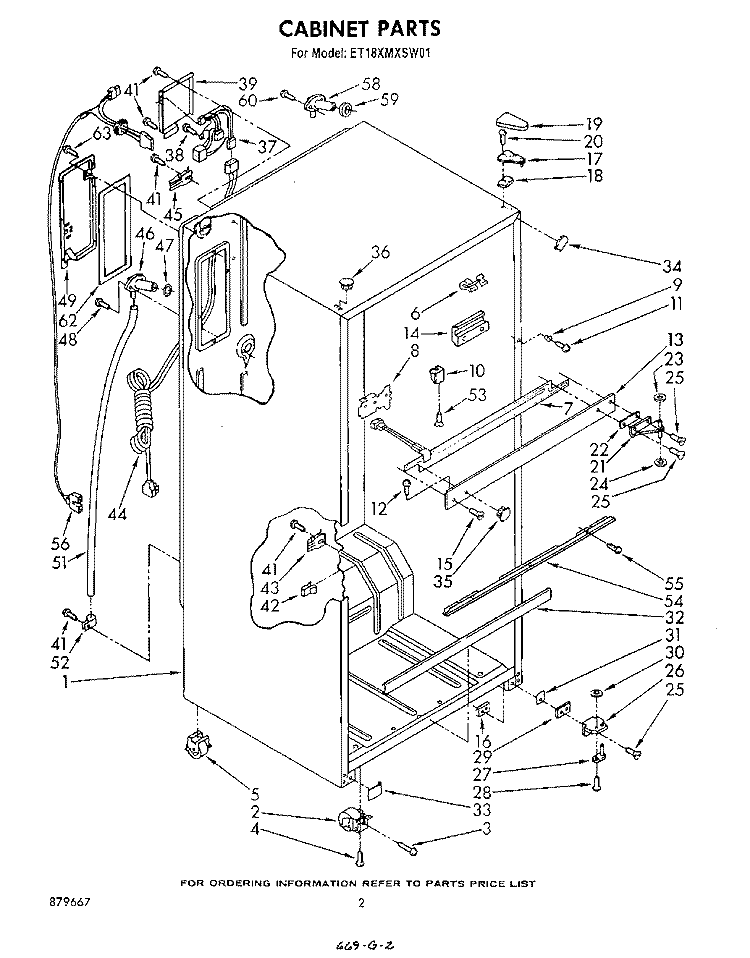 CABINET Diagram and Parts List for ET18XMXSW01  Whirlpool Refrigerator