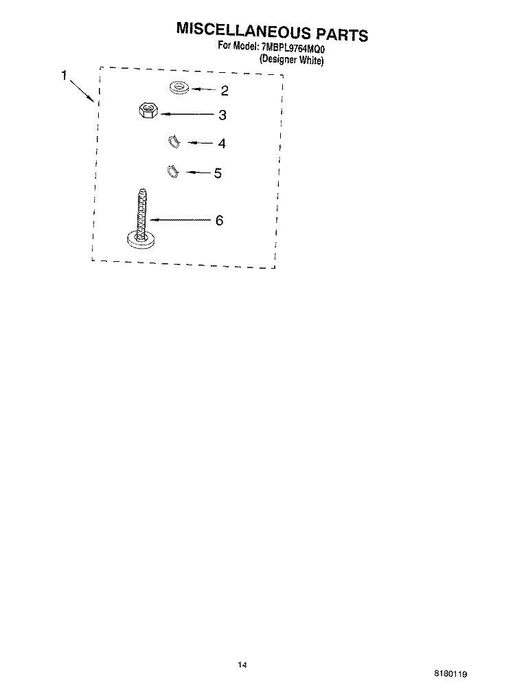 MISCELLANEOUS PARTS - OPTIONAL PARTS (NOT INCLUDED) Diagram and Parts List for 7MBPL9764MQ0  Whirlpool Washer