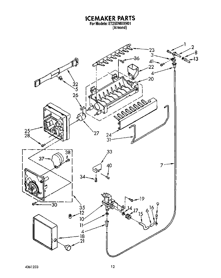 ICEMAKER Diagram and Parts List for ET25DMXXN01  Whirlpool Refrigerator